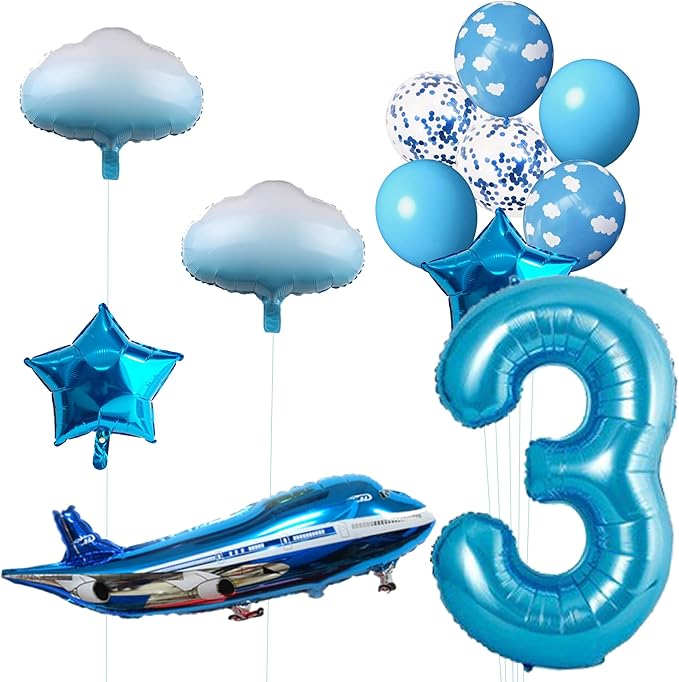 31inch Large Airplane Blue Party Decoration Airplane Balloon Set Birthday Party Supplies (3 Number Airplane)