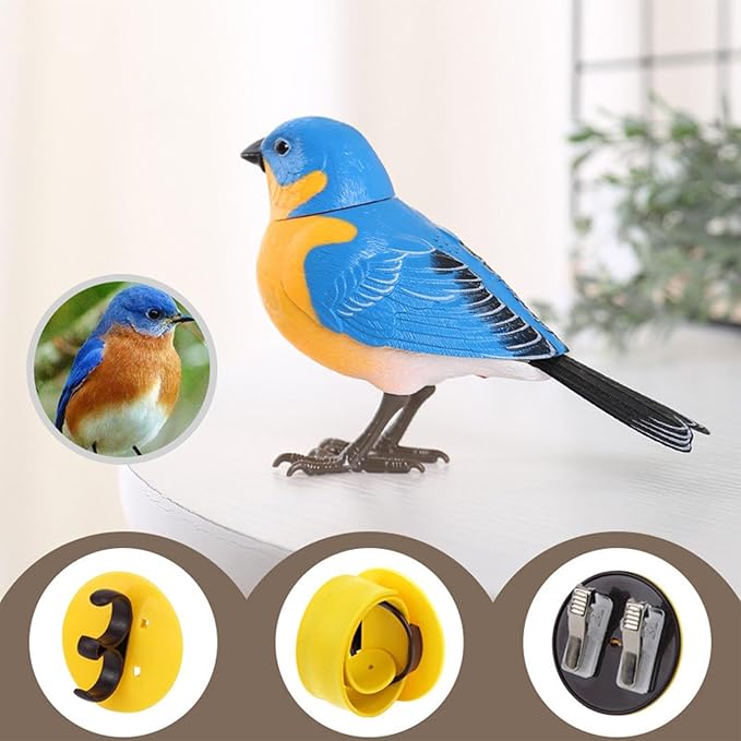 Robot Bird, Electric Singing Toy, Simulate Chirping, Battery Operated Realistic Birds for Home Decoration, Light & Voice Control