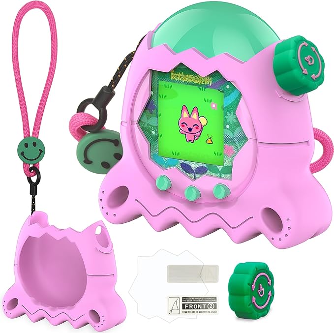 Silicone Case for Tamagotchi Paradise with Button Cap, Protective Cover with Screen Protector and Lanyard for Tamagotchi Paradise Pet Accessories (Pink)