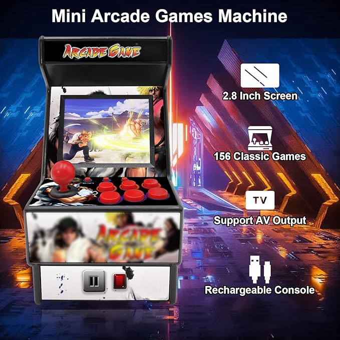 Mini Video Games Machine - 156 Retro Games Console Playable - 2.8 Inch Screen Handheld Gaming Device Support AV Output - Electronic Birthday Xmas Gift for Kids Adults