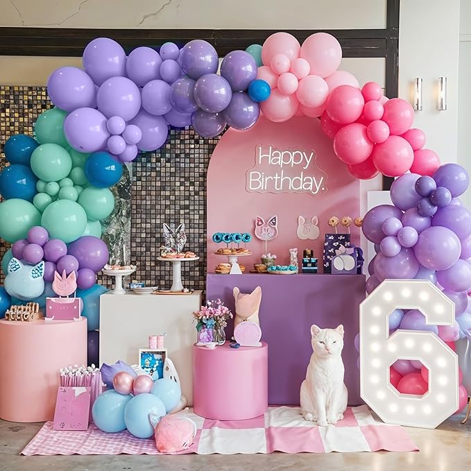 Pink Blue Purple Balloons, 50Pcs 12 Inches Hot Pink Retro Purple Blue Balloons for Girls Birthday Magic Theme Party Decorations Baby Shower Engagement Backdrop Party Supplies