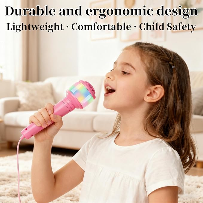 Kids Microphone with Stand,Microphone for Kids,Musical Toys All-in-One Microphones Toy for Girls with Stand, Got Built-in Music, Colorful Lights, Echo Effects (Blue)