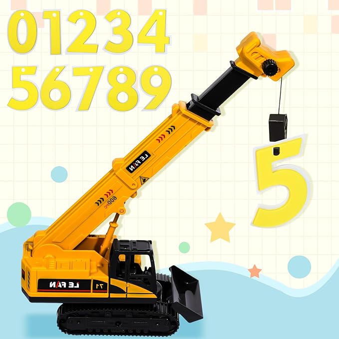 RAYNAG 10 Pieces Imitation Flipping Sugar Numbers 0-9 Engineering Car Cake Decoration Ornament Excavator Crane Tower Car Birthday Cake Topper