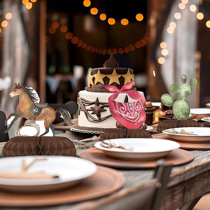 12 Pack Cowboy Table Decorations - Cowboy Party Decorations for Kids' Birthday and Themed Events - Cowboy Table Toppers