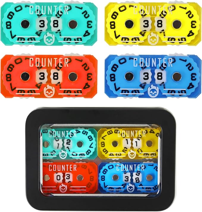 4Pcs MTG Life Counter Twin Digits with Metal Box, Health Tracker Life Counter for MTG Magic Card Games Accessories, Compatible with Magic The gatering Tabletop RPG D&D CCG TCG Board Games
