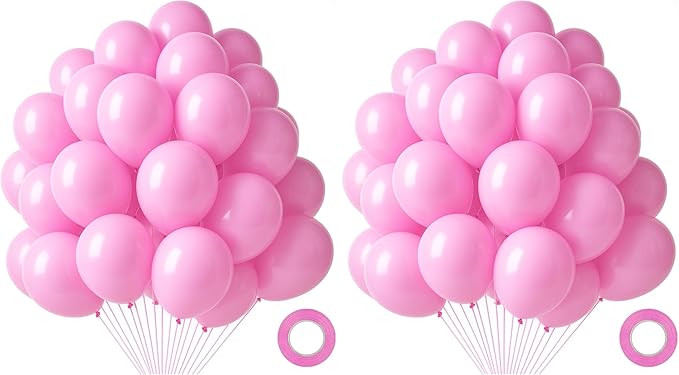 LovesTown 110PCS Latex Balloons, 12inch Helium Party Balloons Arch with Ribbon for Birthday Baby Shower Wedding Party Decorations Pink (Pack of 2)
