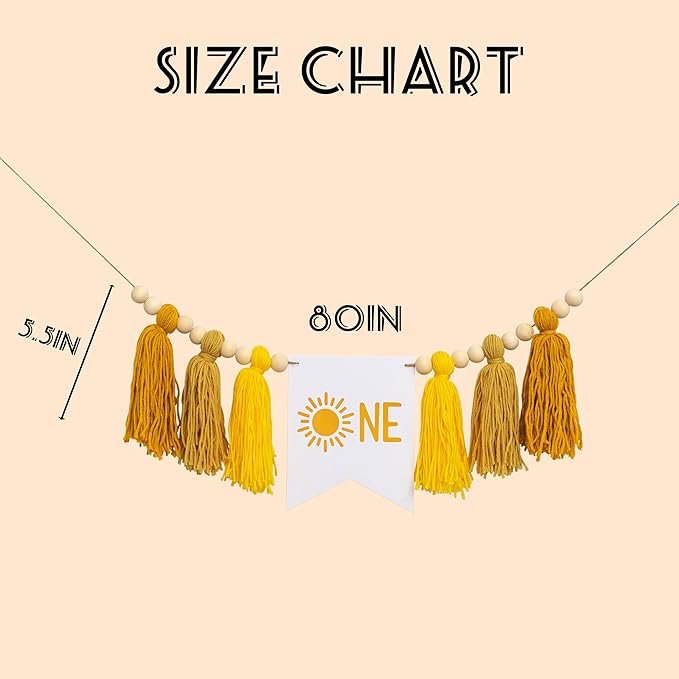 Gostman Sun One Tassel High Chair Banner - First Trip Around The Sun Birthday Party Decoration, Sun Sign First Birthday Party Supplies, Sunshine Highchair Banner