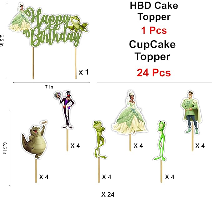 "The Princss and the Frog Theme Birthday Party Supplies – Cartoon Inspired Decorations for Girls – Happy Birthday Banner, Cake Topper, Garland, Cupcake Toppers – Magical Princss Theme Party Décor "