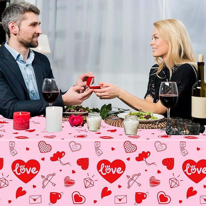 4 Pack Valentine's Day Tablecloth Valentine Love Heart Tablecloth Valentines Day Party Decoration Love Heart Table Cover Valentines Day Wedding Anniversary Birthday Decor 86 x 51 Inch