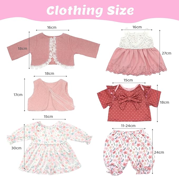 Reborn Doll Clothes for 20-22 Inch Dolls, 3 Sets 20 Inch Baby Doll Clothes Accessories 10 Pcs with Dress Coat Outfits, Headbands, Socks, Top and Pants for 20"- 22" Baby Dolls