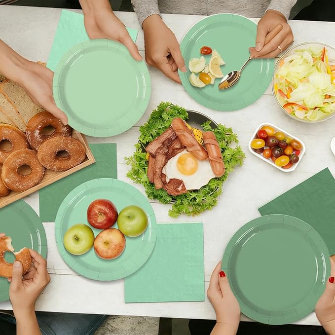 180pcs Sage Green Paper Plates and Napkins Set,Sage Green Baby Shower Decorations,for Birthday Wedding Bridal Baby Shower Party Supplies, Serve 60