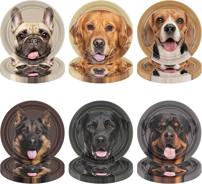 60 Pcs Dog Paper Plates, Real Puppy Face Dinner Plates Puppy Party Decorations for Dog Birthday Party Supplies