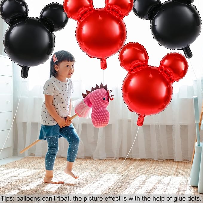 4 Pcs Bear Head Foil Balloons, 24'' Mylar Balloon for Birthday Party Decorations Jumbo Bear Head Aluminum Foil Balloons Party Favors Supplies (Black Red)