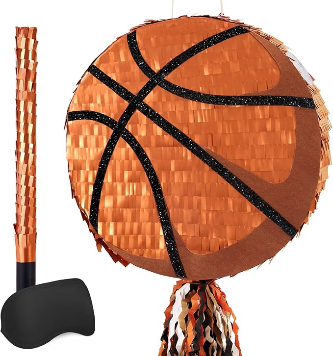 WERNNSAI Basketball Piñata - Basketball Piñata for Boys Kids Sports Birthday Party Decorations Sport Ball Birthday Games for Carnival Events Party Supplies with Blindfold and Bat