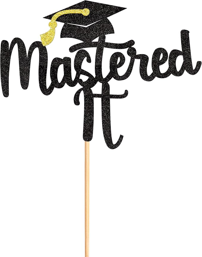 1Pc Black Glitter Mastered It Cake Topper, College Grad, Congratulations MBA Graduation Party Decorations Supplies