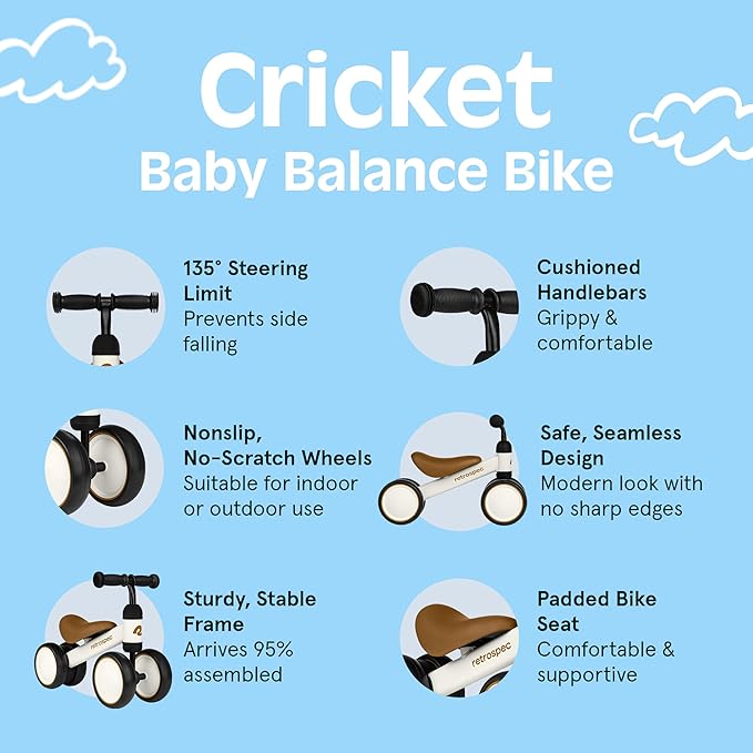 Retrospec Cricket Baby Balance Bike, 4-Wheel Ride-On Toy for Ages 12-24 Months – First Bike & Toddler Bike for 1 Year Old Boys & Girls, First Birthday Gift