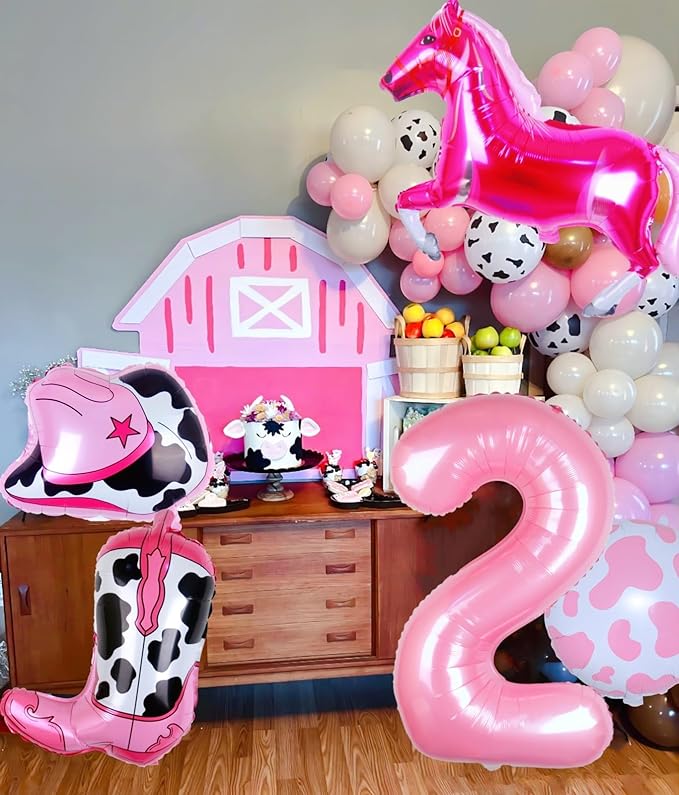 Cowgirl Balloons Pink Girl 2nd Rodeo Birthday Party Decorations, Disco Girl Western Balloons Farm Theme Moo Moo Im Two Birthday Party Décor Supplies Favors Foil Mylar 32 Inch Pink 2 Balloon