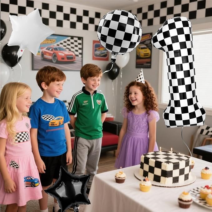 40 Inch Checkered Number Balloons 1 Black and White Foil Balloon for Girls & Boys Racing Car Theme Birthday Party Decorations, Party Supplies & Favors(Number 1)