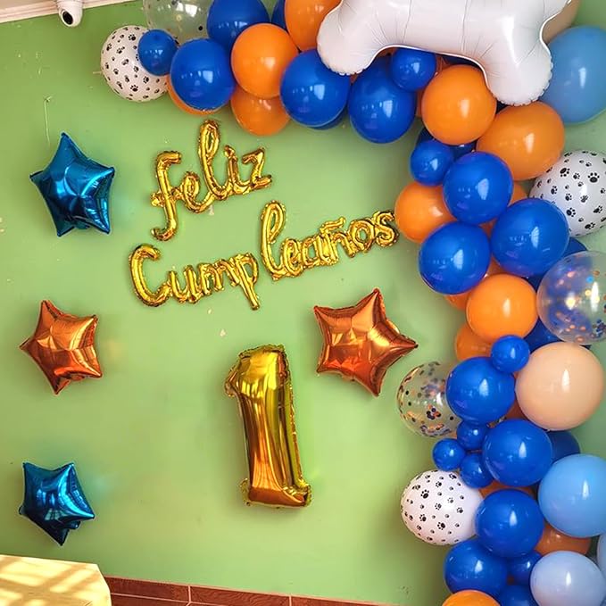 Blue and Orange Balloons, Dog Paw Print Balloons 12 inch Light Blue Balloon Macaron Orange Confetti Balloon for Puppy Paw Boys Kid Theme Birthday Baby Shower Party Decorations