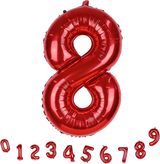 40 Inch Red 8 Balloons Number, Big Self Inflating Foil Girls 8th Birthday Balloon for Boys Women 18th Happy Birthday Party Decoration Anniversary Graduation Celebration Christmas for Men Supplies