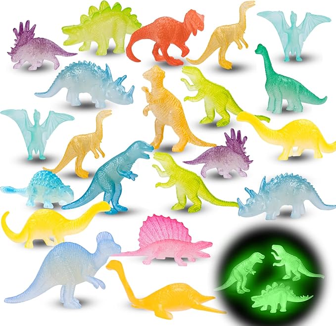 48Pcs Glow in Dark Mini Dinosaur Figures Kids Easter Egg Fillers Basket School Birthday Party Favors Supplies Dino Cupcake Toppers Pinata Goodie Bags Stuffers Classroom Prizes Carnival Bulk Toy Gift