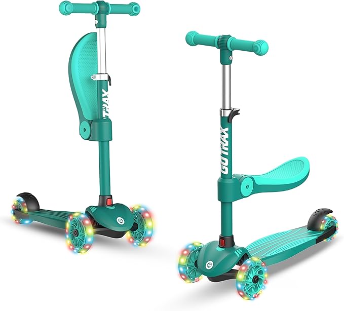 Gotrax KS3 Kids Kick Scooter, LED Lighted Wheels, Adjustable Height Handlebars and Removable Seat, Lean-to-Steer & Widen Anti-Slip Deck, 3 Wheel Scooter for Kids Ages 2-8 and up to 110 Lbs