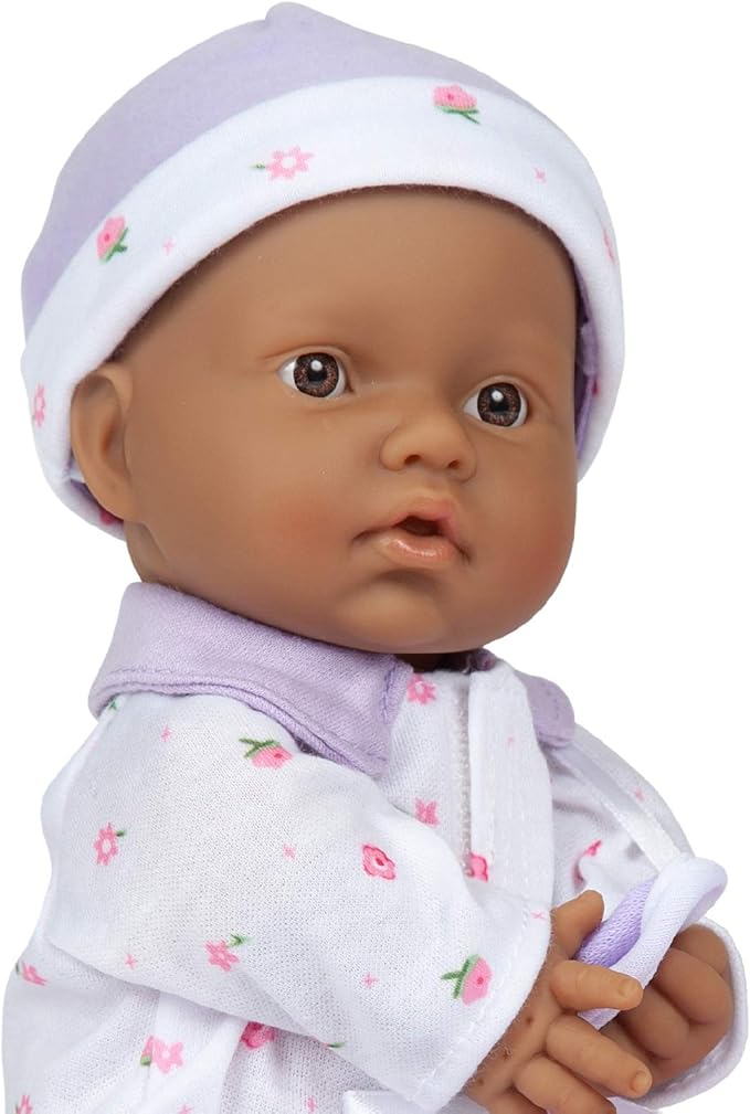 JC Toys La Baby Hispanic Baby Doll Set – 11 Inch Soft Body Doll with Accessories Including a Removable Purple Outfit – Small Baby Doll Toy for Children 12 Months and Older