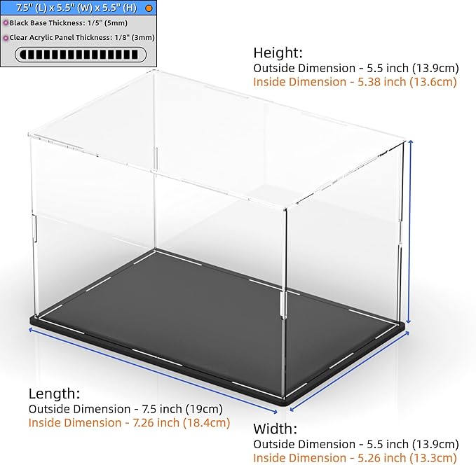 Acrylic Display Case for Mini Hermet, Clear Collectible Display Box with Matte Black Base, Dustproof Acrylic Showcase, Easy Self Assembly Storage Boxes for Art Figurine and Action Figures