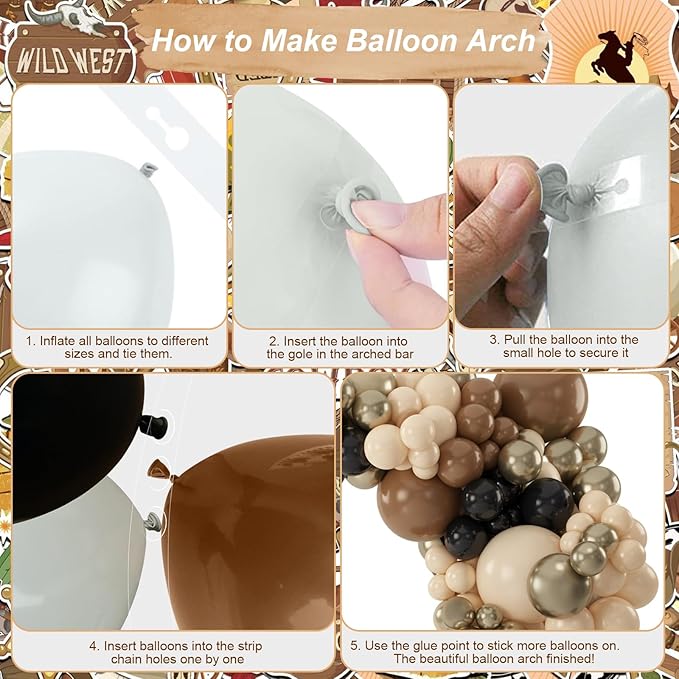 Brown and Black Balloon Garland Arch Kit, Nude Dark Brown Tan Black Gold White Sand Latex Party Balloons for Cowboy Western Wild West First Rodeo Country Farm Baby Shower Birthday Party Decorations
