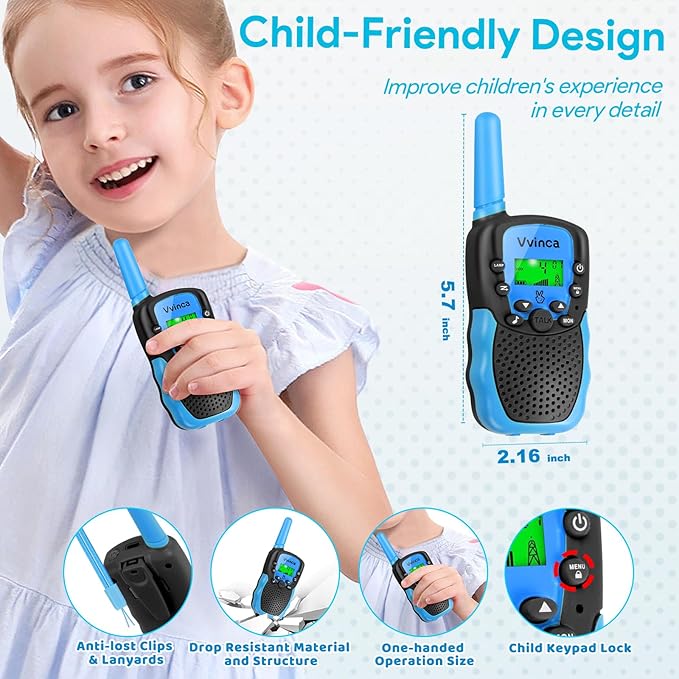Vvinca Rechargeable Walkie Talkies for Kids 22 Channels 2 Way Kids Walkie Talkie