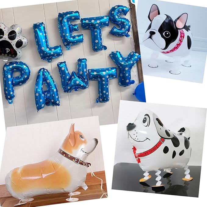 Lets Pawty Dog Birthday Party Decorations Boy Girl, Pawty Puppy Themed Happy Birthday Banner, Dog & Paw Print Balloons, Cake Toppers (Blue)