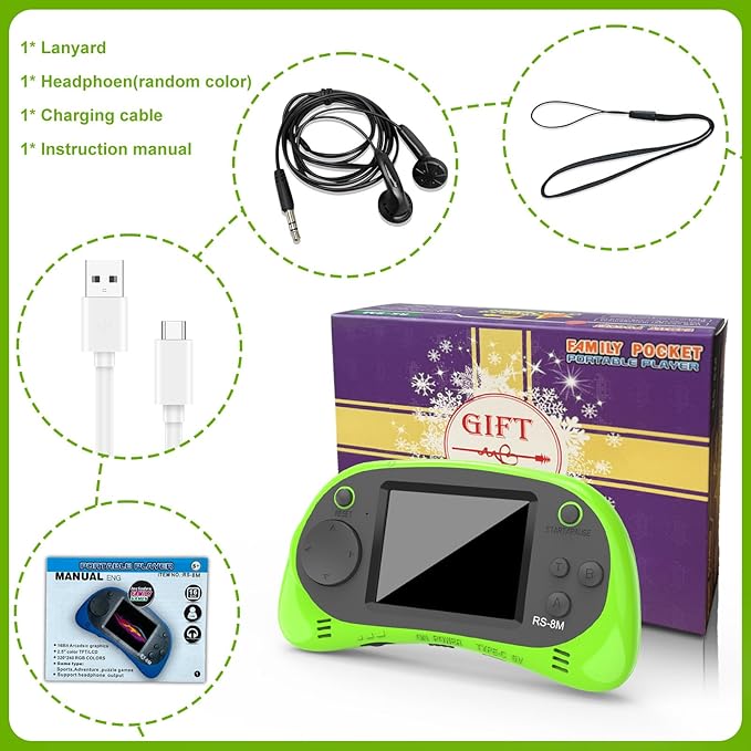 Handheld Games for Kids -16 Bit Retro Video Game with 220 HD Electronic Games - 2.5'' IPS Portable Travel Game Gifts for Boys Girls Ages 4-12