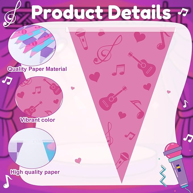 HESTYA 5 Pcs 49 ft Kpop Theme Pink Purple Blue Pennant Banner Pink and Purple Birthday Party Decor Kpop Theme Triangle Flag Bunting Garland for Birthday Supplies