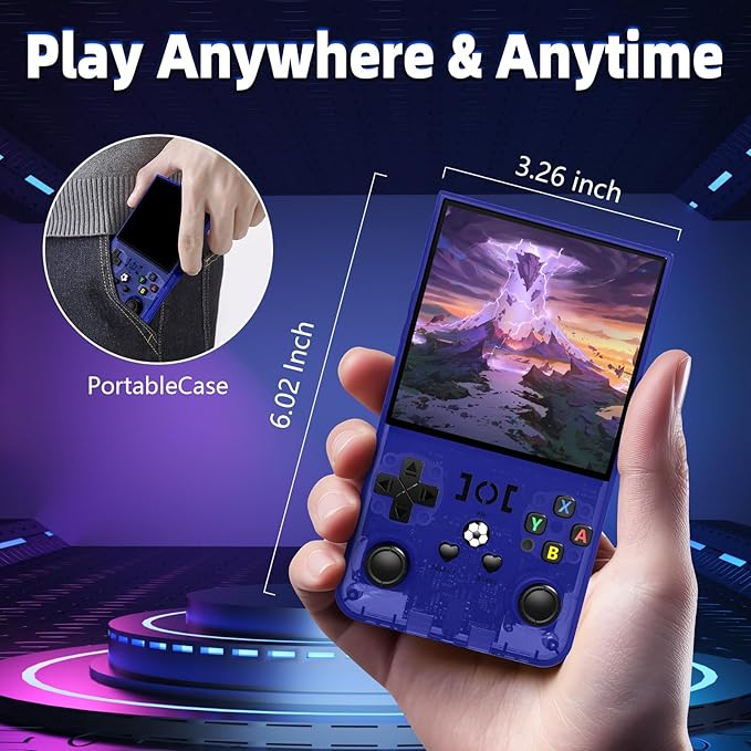 R36MAX Retro Handheld Game Console, 4.0 Inch IPS Screen Retro Gaming Console,Linux System, 4000mAh Battery Portable Pocket Mini Arcade, Built-in 128G,Lndigo Blue