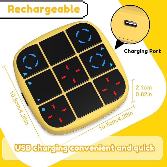Rechargeable Tic-Tac-Toe Bolt Game, Upgraded 4-in-1 Handheld Puzzle Console, Electronic Educational Memory Game, Portable Travel Car Ride Board Games for Kids Adults (Yellow)