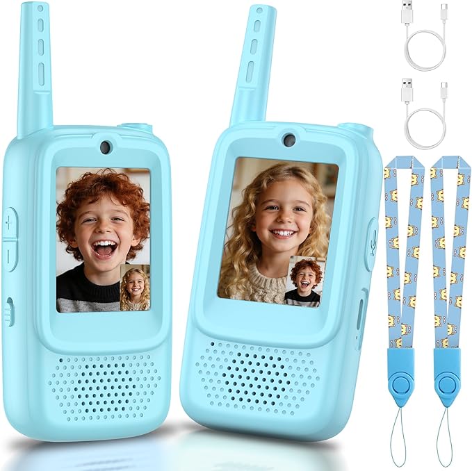Video Walkie Talkies for Kids, 2 Pack Rechargeable Walkie Talkies with Screen, Long Range 2 Way Radio with 4 Voice Effects, Christmas Birthday Gifts for Age 3-12 Boys Girls Indoor/Outdoor/Camping
