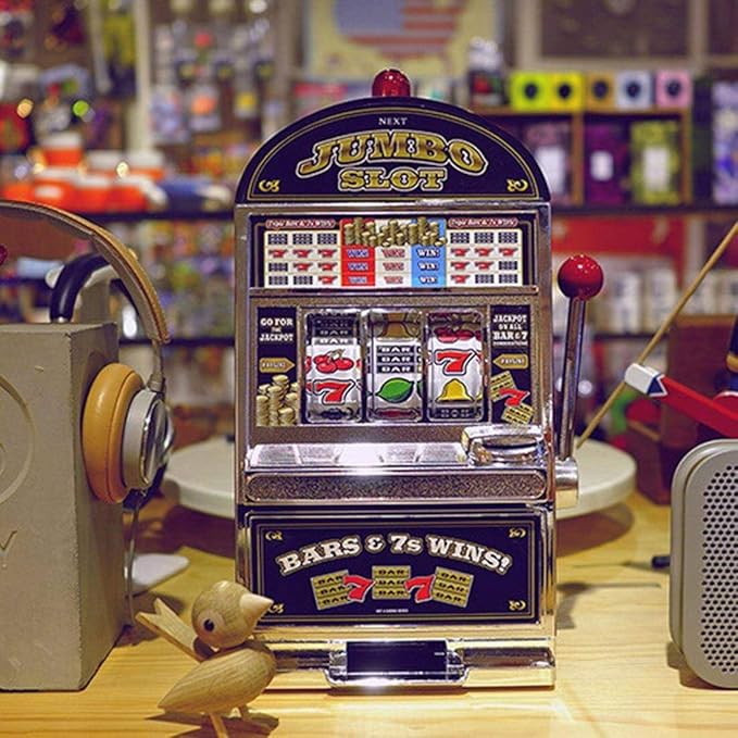 Mini Slot Machine, Nostalgia Retro Arcade Slot Machine Coin Bank Portable Handheld Game Machine Toy with Lights & Sounds, Rechargeable Machine Arcade for Adult