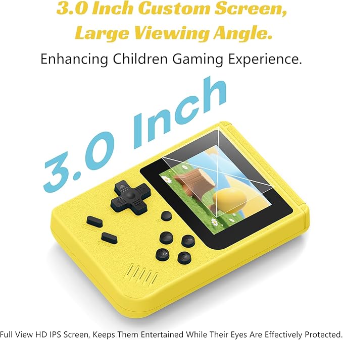 Retro Handheld Games Console, Built-in 400 Video Games,Mini Portable Video Gaming Player with 3.0 Inch IPS Screen, Rechargeable Battery (Yellow)
