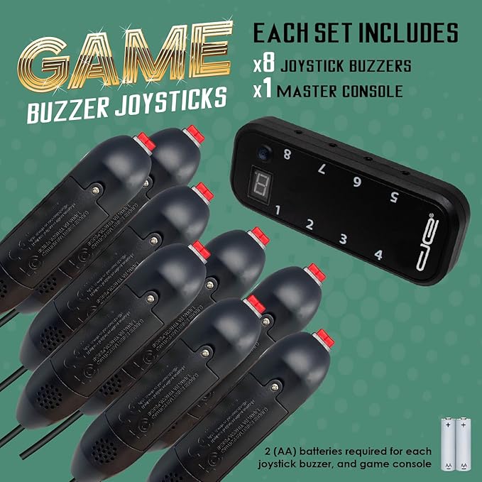 Digital Energy Handheld Game System - Console Displays First Buzz-in - Great for Jeopardy, Family Feud, Trivia and Buzzer Games - Console with 8 Joystick Buzzers