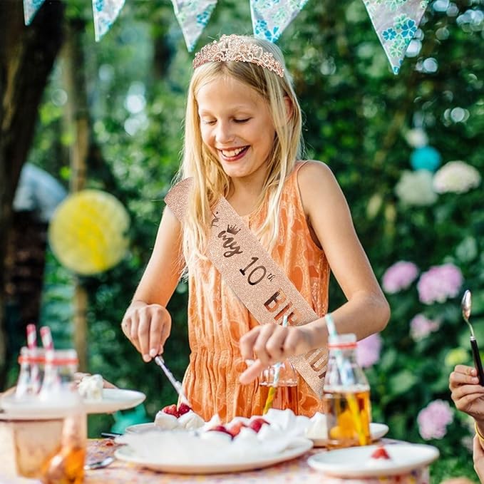 Semato 10th Birthday Decorations for Girl Sash and Crown Kit Rose Gold 10th Birthday Gifts for Girls Party Supplies