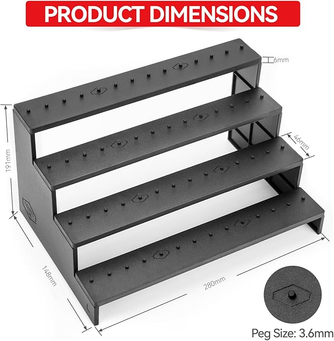SIXPOINTS 3.75 inch Action Figure Display Shelf With Peg,4 Tier Toy Collectibles Organizer, Compatible with 1/18 Scale Vintage Star Wars /G.i Joe Figures toy (3.75 inch Vintage SW-Black)