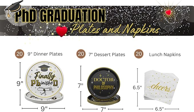 Blue Orchards PhD Graduation Party Plates and Napkins (60 Pieces for 20 Guests) - Doctor Party Decorations Doctorate Class of 2024 Décor Congratulations Disposable Paper Plates and Napkins