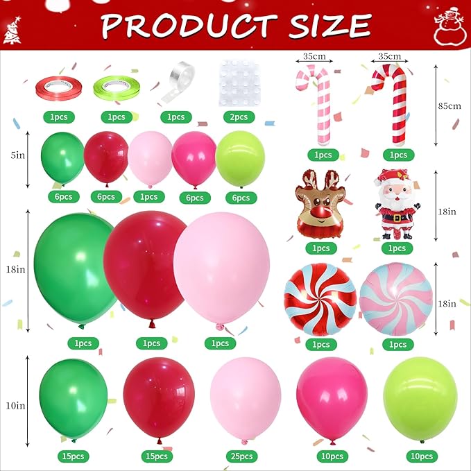 Christmas Arch Kit - Balloon Garland with Red, Pink, Green Latex Balloons for Xmas Party Decorations