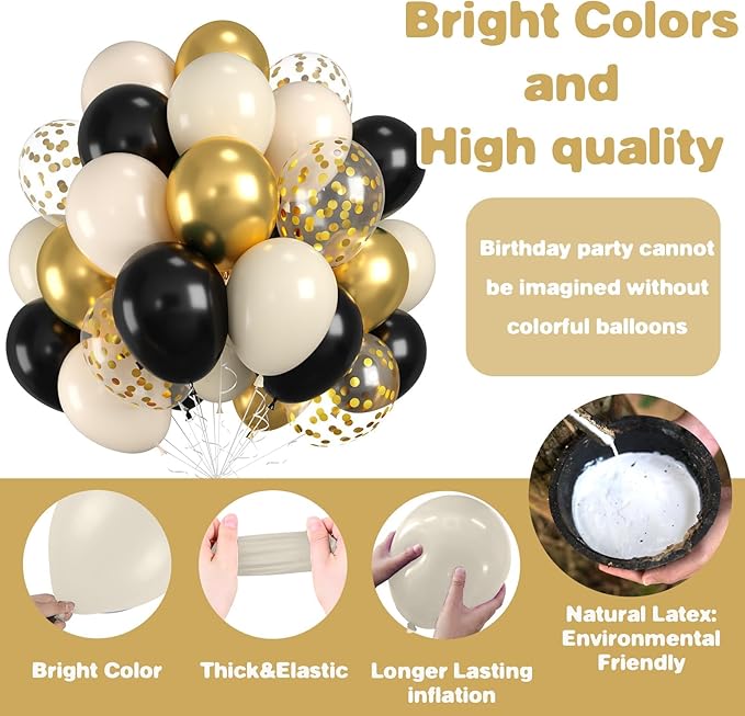 Black & Gold, White & Gold Balloons - New Years, Birthday & Graduation Party Pack with Gold Confetti