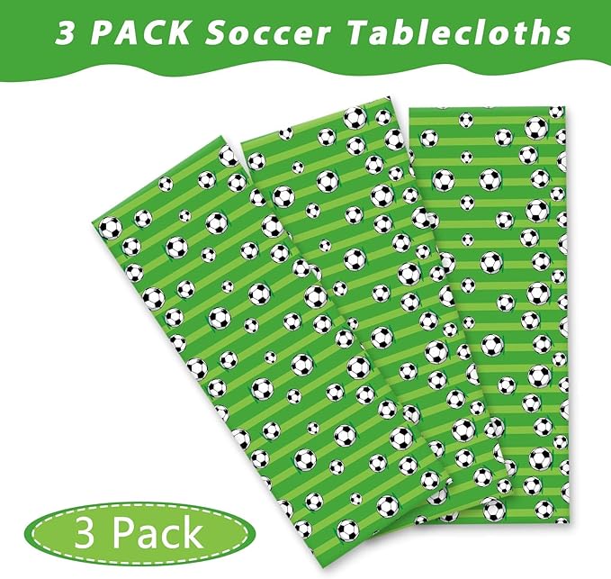 Wiooffen 3 Pcs Soccer Party Tablecloth Soccer Birthday Plastic Tablecloths Disposable World Cup Table Cover Party Decorations Sports Table Cloth Themed Party Supplies Favors, 54 x 108 Inches