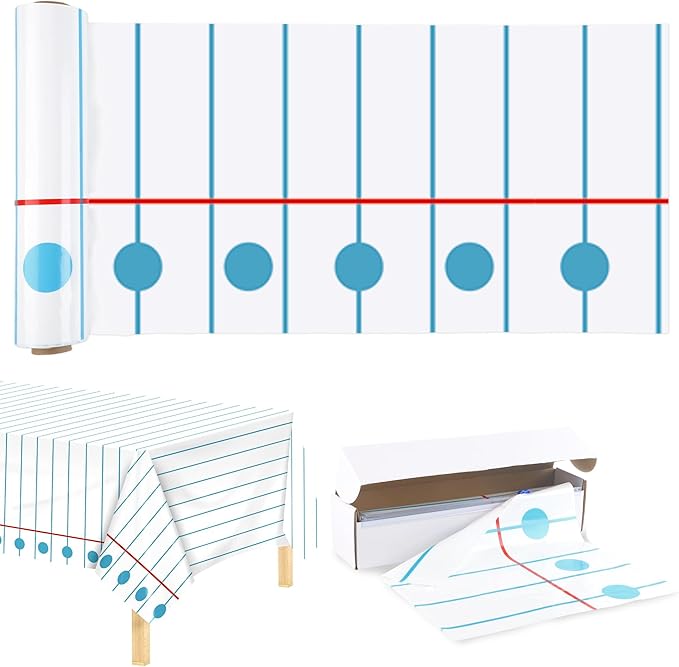 Kochorie Back to School Notebook Tablecloth Roll 54 Inch X 100 Feet Plastic Disposable Table Cover with Slide Cutter Welcome Back to School Waterproof Tablecloth for First Day of Classroom Graduation