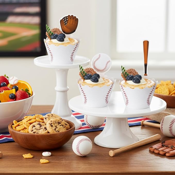 Nuenen 96 Pcs Baseball Cupcake Toppers and Wrappers Set Baseball Birthday Party Cupcake Decorations Sport Themed Cake Picks and Holders for Birthday Gathering Party Decoration Supplies (Retro)