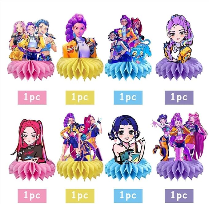 For Demon Movie Hunters Honeycomb 8Pcs Table Centerpiece,Demon Movie Hunters Birthday Party Supplies Table Decorations for Kids Party Decorations