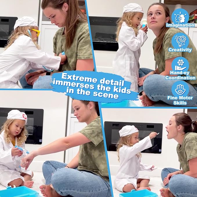 Fajiabao Doctor Kit for Toddlers 3-5 Dress Up Toys for 2 3 4 5 Year Old Girls Pretend Play Kids Doctor Set with Doctor Costume Toy Stethoscope for 2 3 4 5 6 Year Old Girls Boys Birthday Gifts