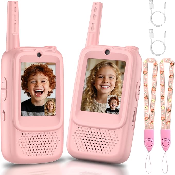 Video Walkie Talkies for Kids, 2 Pack Rechargeable Walkie Talkies with Screen, Long Range 2 Way Radio with 4 Voice Effects, Christmas Birthday Gifts for Age 3-12 Boys Girls Indoor/Outdoor/Camping